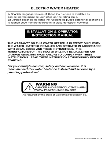 Bradford White RE380T6 Large Volume Manual | Manualzz