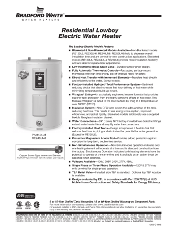 Bradford White Re120l6 Lowboy Electric Spec Sheet 