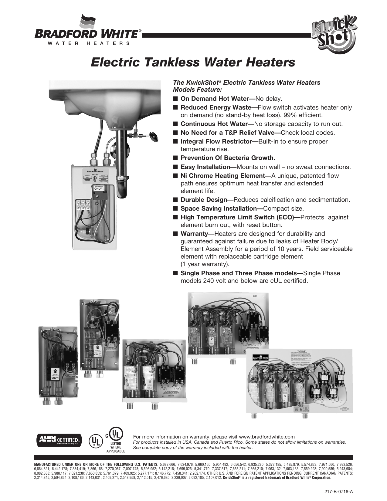 Bradford White Es 3000 1 S 10 Kwickshot Tankless Electric Es Efc Eft Spec Sheet Manualzz