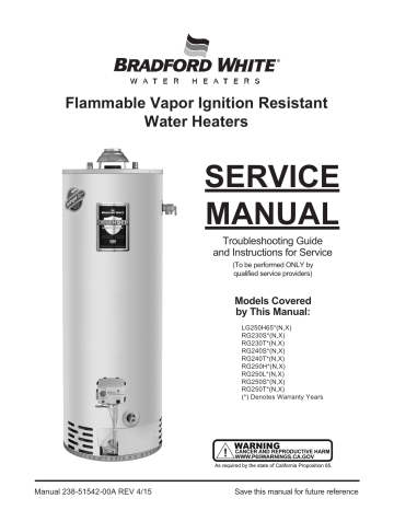Bradford White LG250H653N Light Duty Atmospheric Vent Gas Service Manual | Manualzz