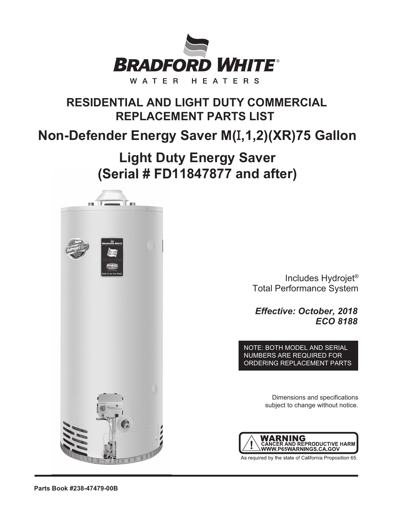 Bradford White LG250H653N Light Duty Atmospheric Vent Gas Parts List |  Manualzz