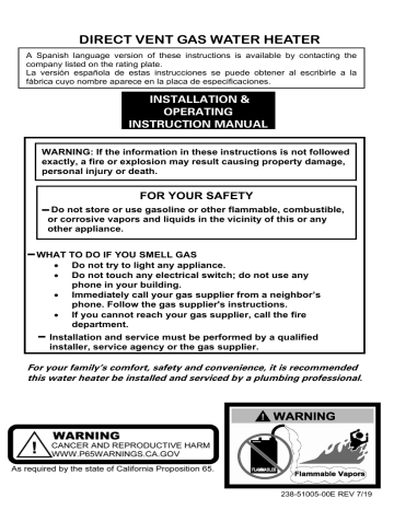 Bradford White LG2DV50H503N Light Duty Direct Vent Gas Instruction manual | Manualzz