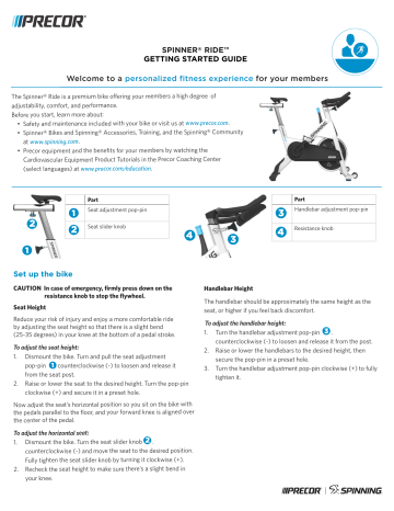 Precor Spinner Ride Getting Started Guide | Manualzz