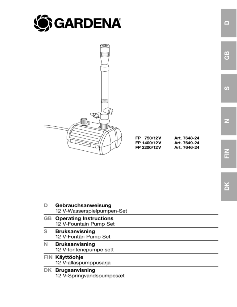 Gardena 12 V Fountain Pump Set User Manual Manualzz