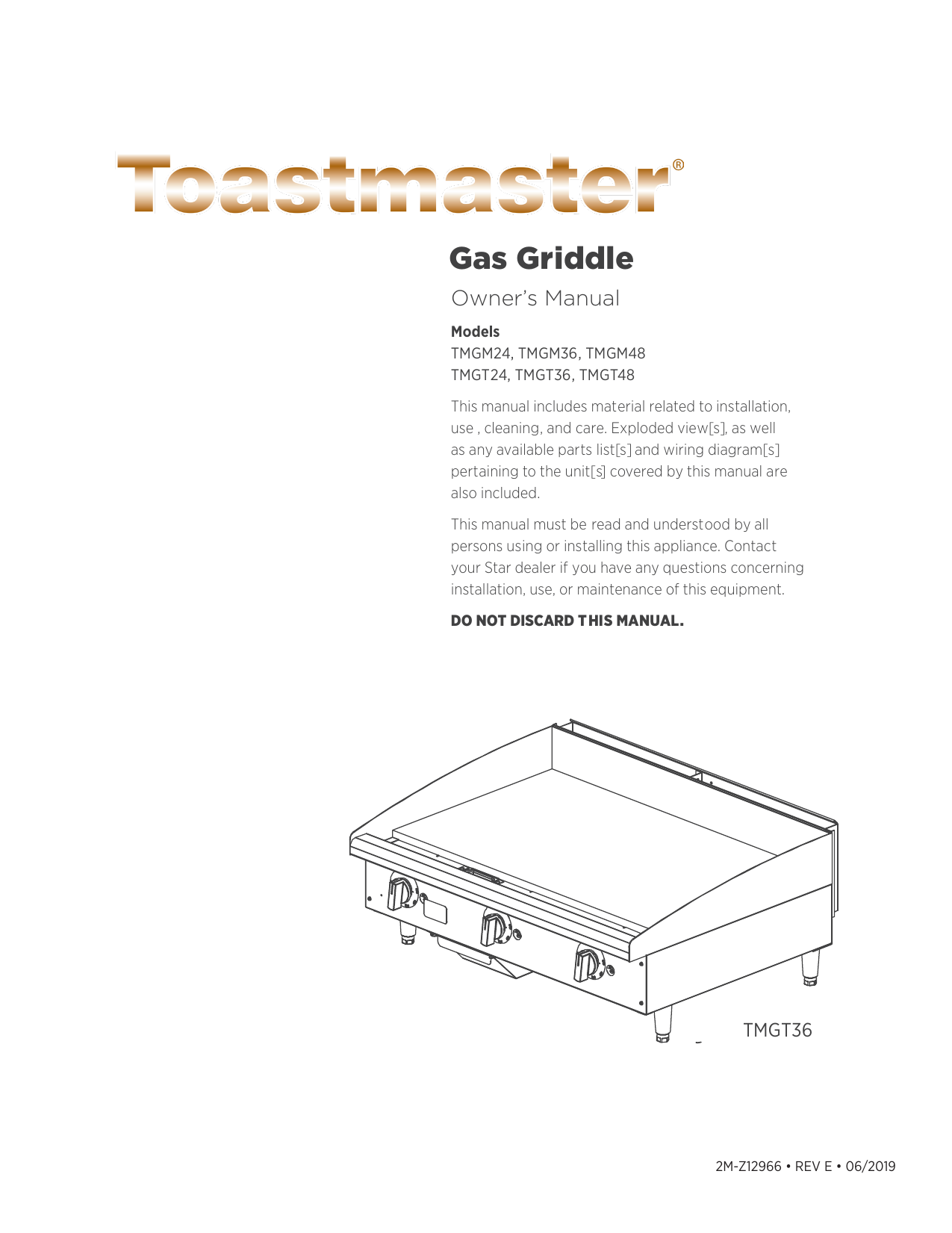 Toastmaster TMG Manual & Thermostatic Gas Griddle Owners Manual | Manualzz