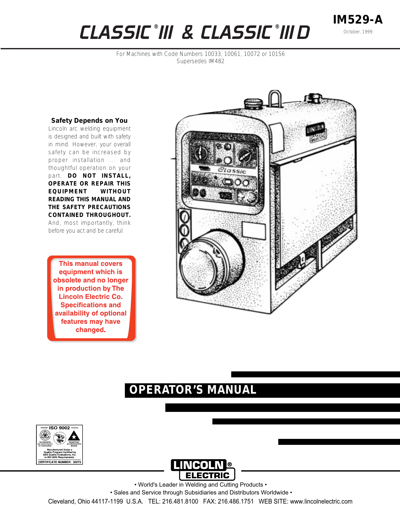 Lincoln Electric Classic III, Classic IIID Operating instructions Manualzz