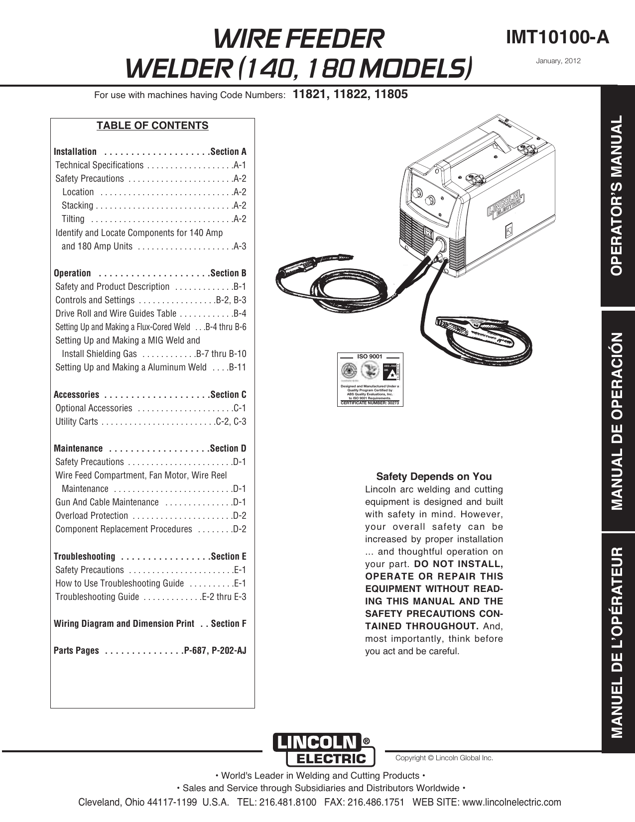 Lincoln Electric Sp180 T Sp140 T Operating Instructions Manualzz