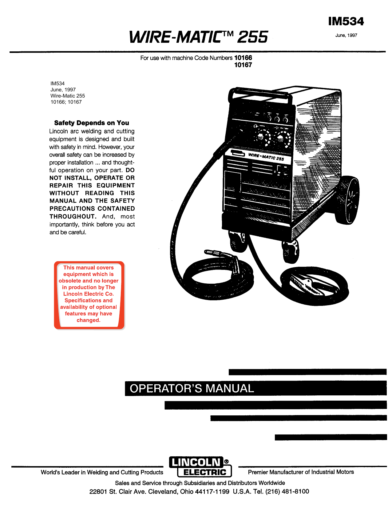 Lincoln Electric Wire Matic 255 Operating Instructions Manualzz