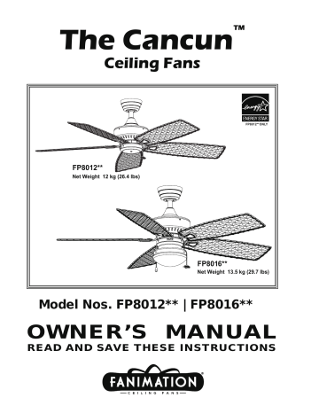 Fanimation Cancun FP8012 FP8016 Owner's Manual | Manualzz