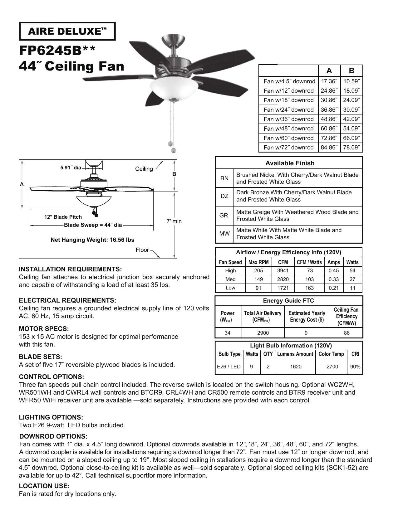 Ceiling Fan Blade Pitch Information Sheet