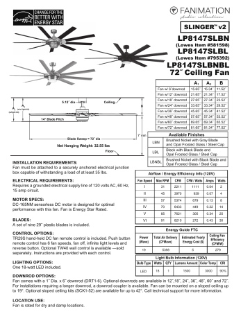 Fanimation LP8147SLBN Spec Sheet | Manualzz