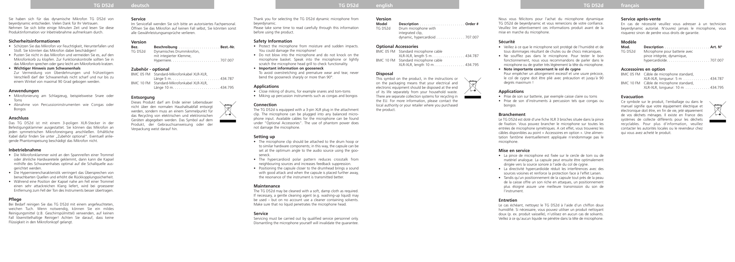 Beyerdynamic Tg D52 User Manual Manualzz