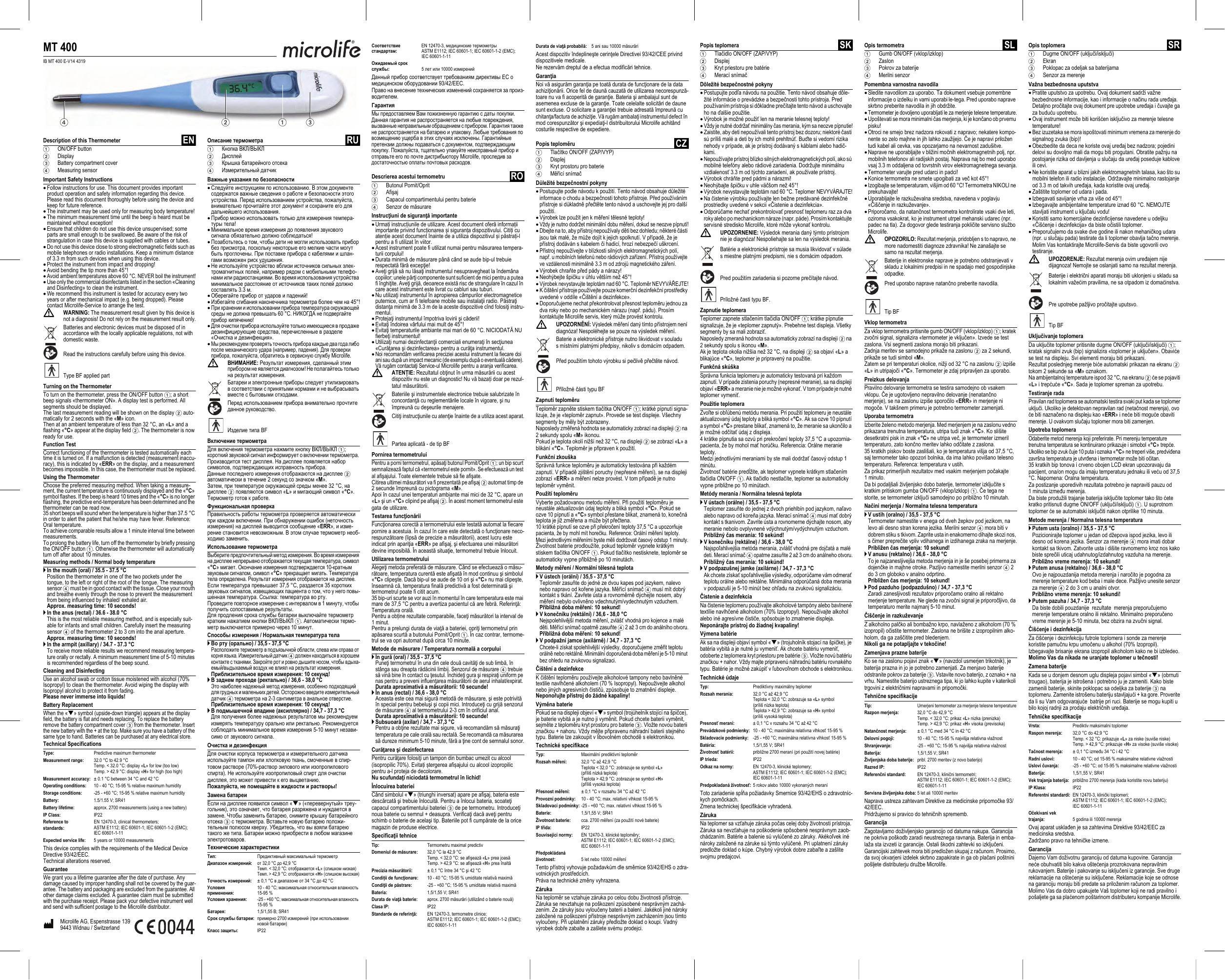 Microlife MT 400 Digital thermometer Instruction manual Manualzz