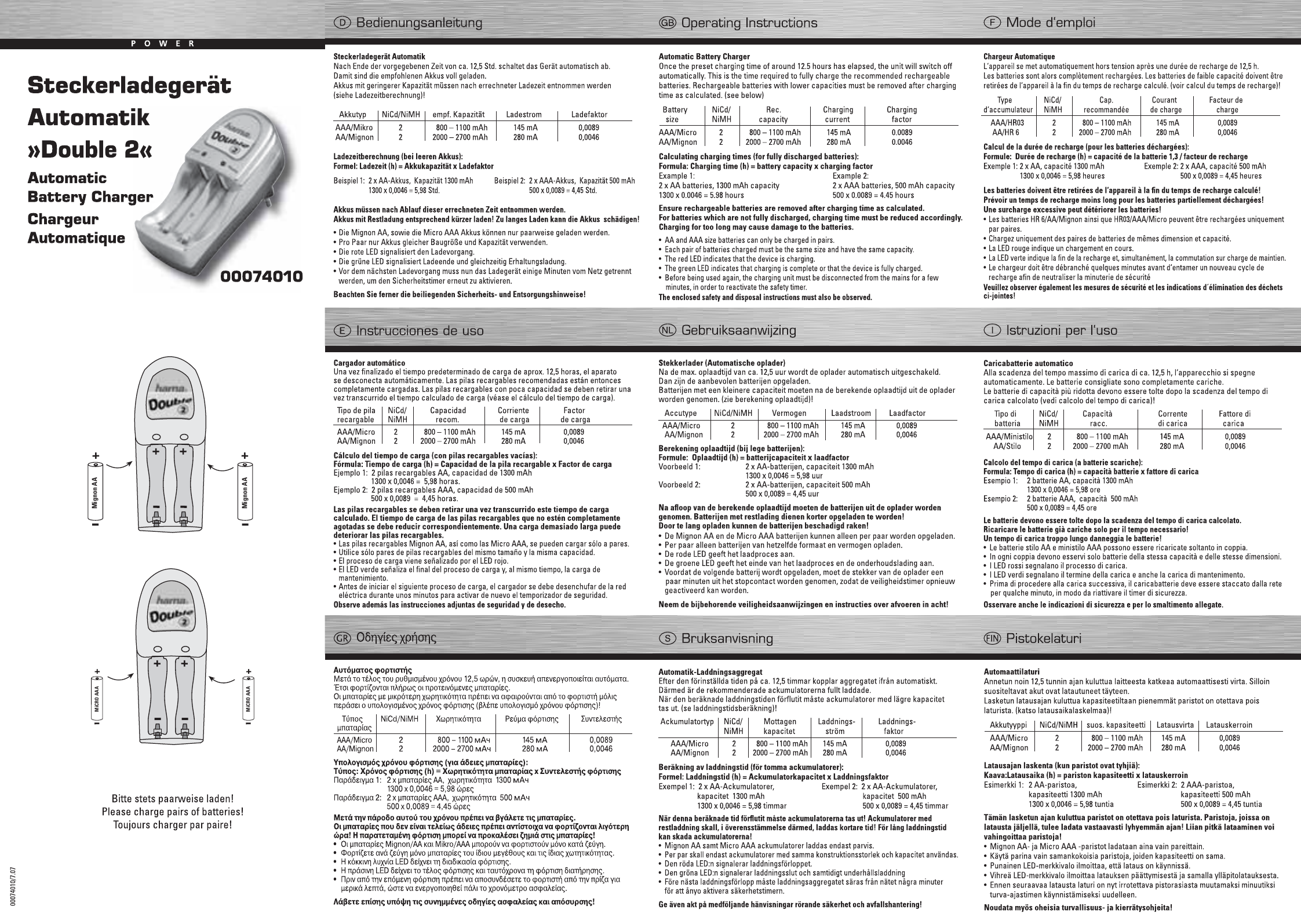 Hama 00074010 Plug-in Charger Double 2 Set 2x AAA 1000 Manual do