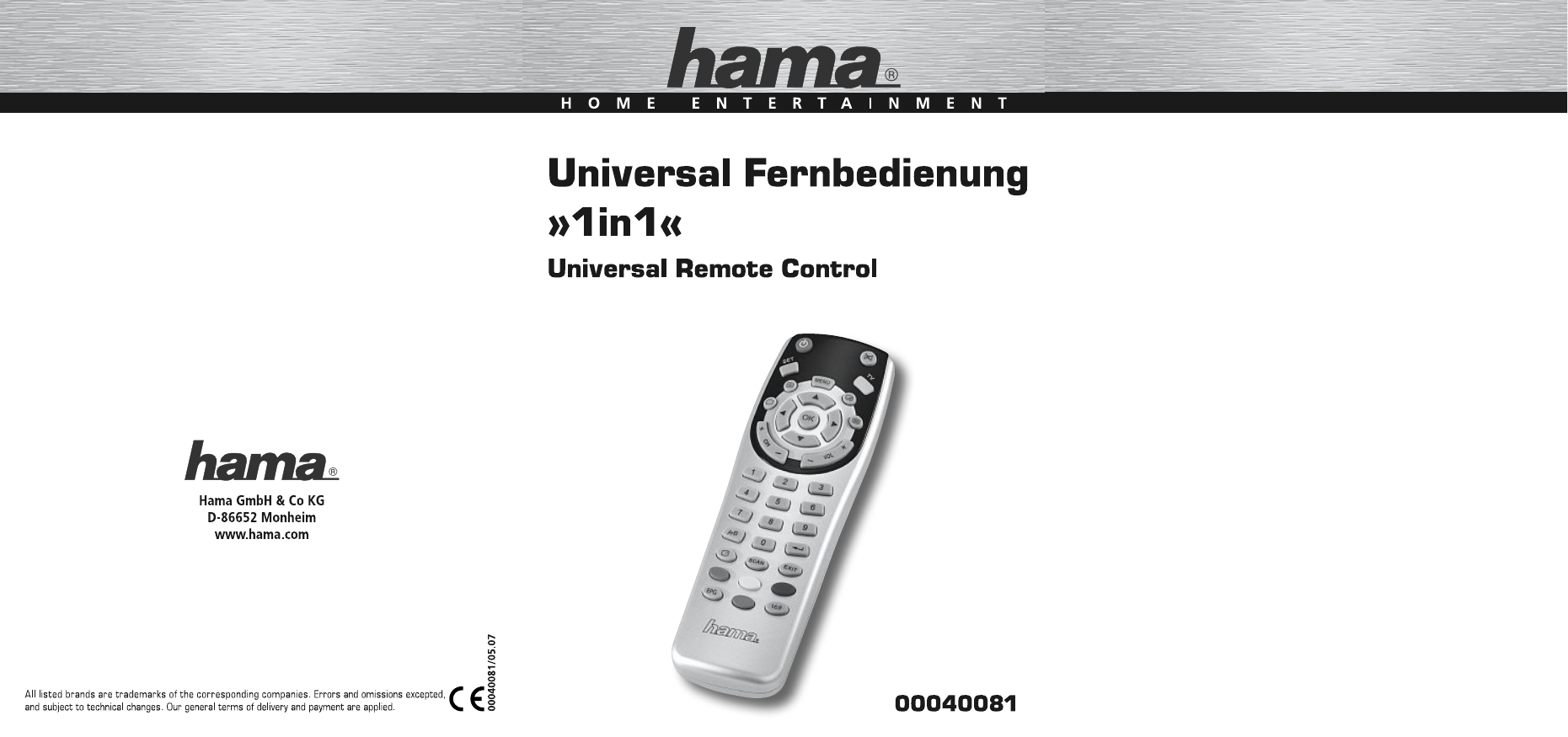 Hama 00040081 Universal 1in1 Remote Control Bedienungsanleitung Manualzz