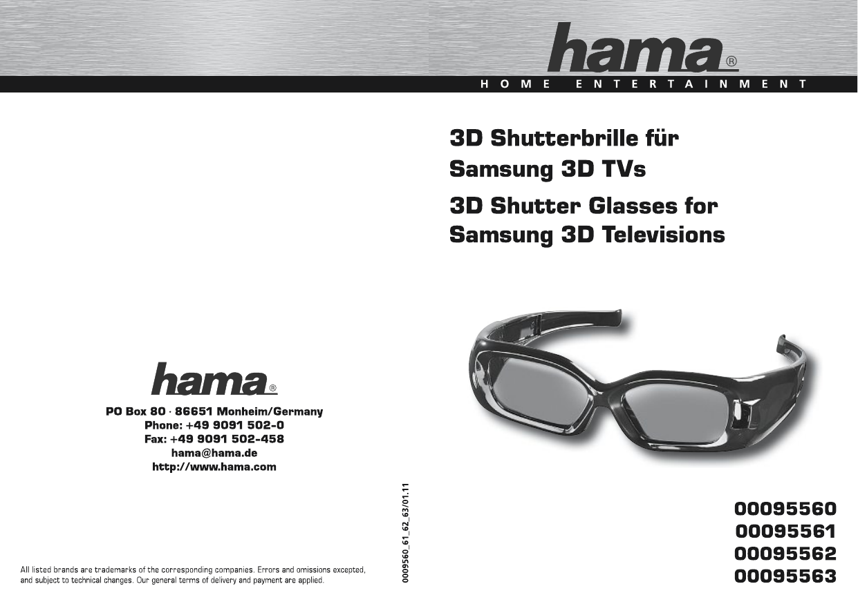 Hama 3d Shutter Glasses For Samsung 3d Tvs Set Of 2 Le Manuel Du Proprietaire Manualzz