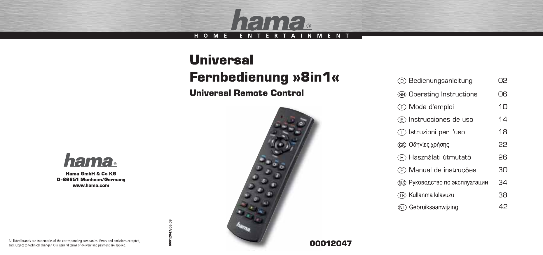 Hama 00012047 Universal 8in1 Remote Control Bedienungsanleitung Manualzz