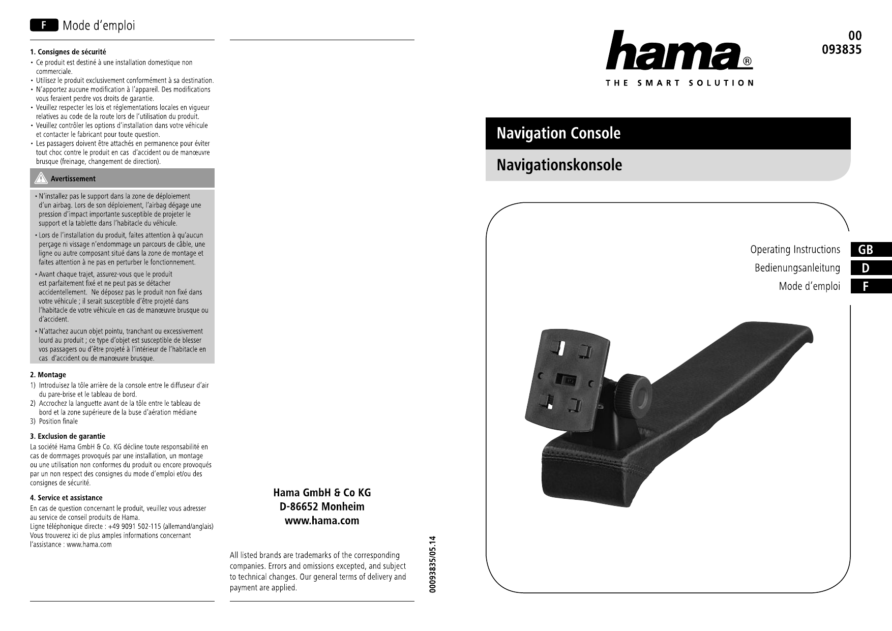 Hama Navigation Console For Vw Polo Built Since 06 09 Owner Manual Manualzz