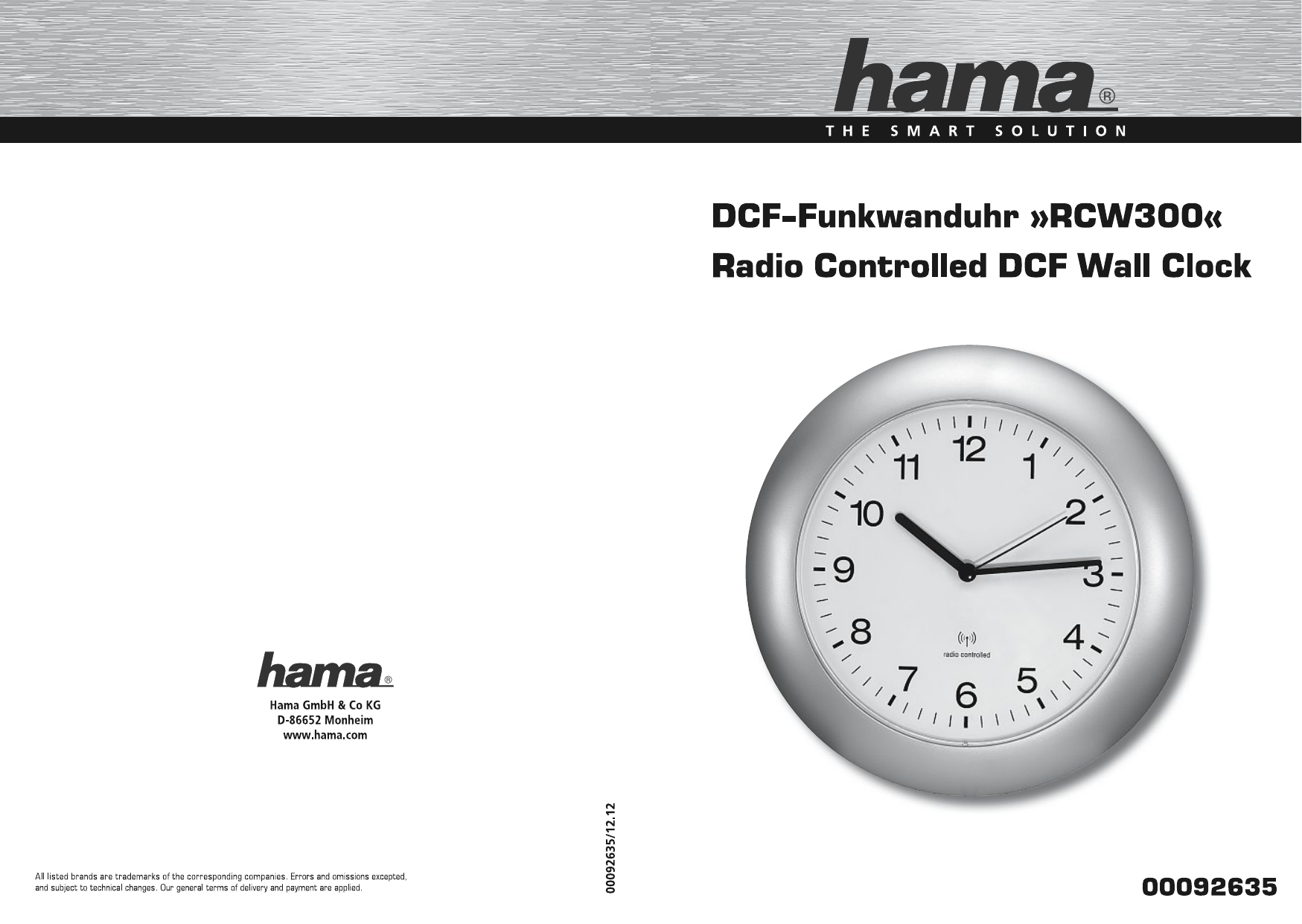 Hama 00092635 "RCW300" Radio Controlled DCF Wall Clock