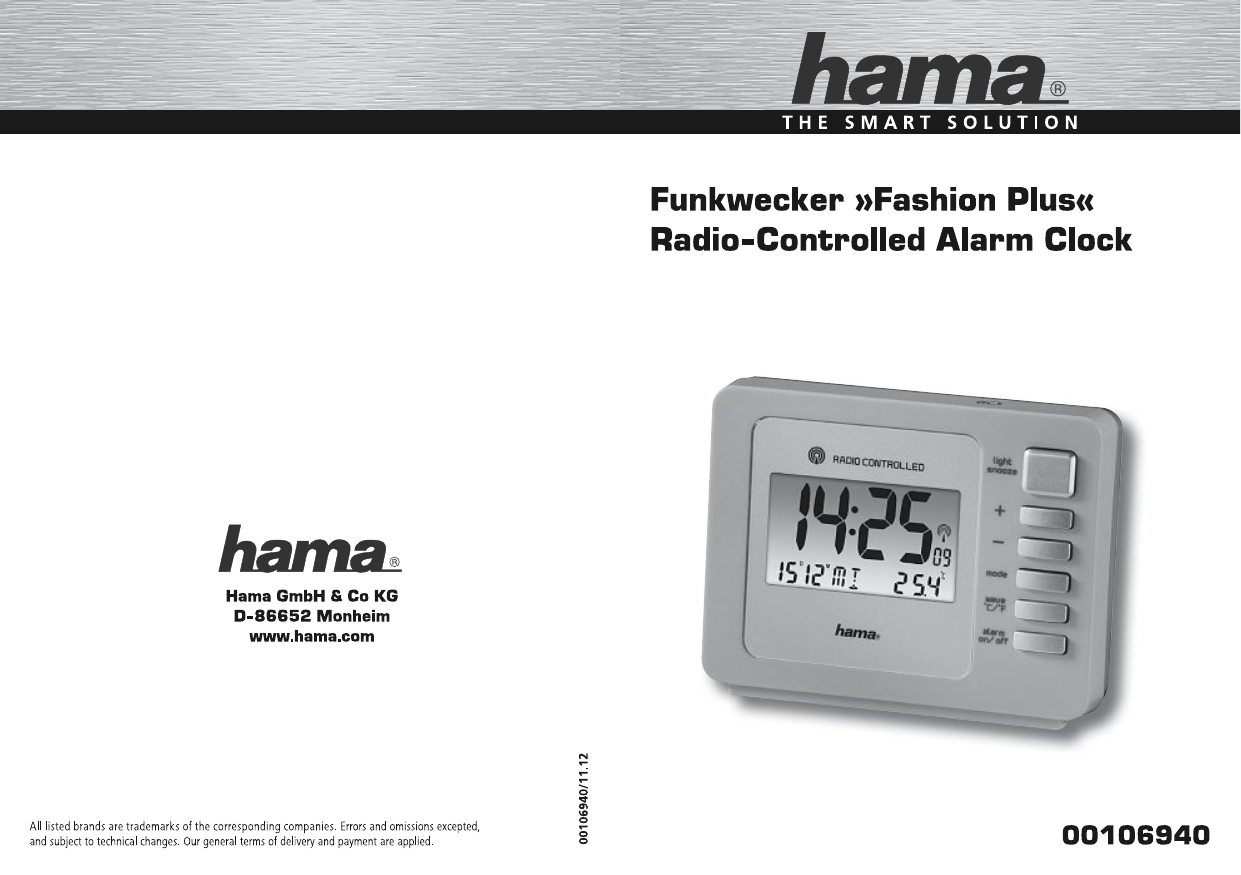 Hama 00106940 "Fashion Plus" RadioControlled Alarm Clock