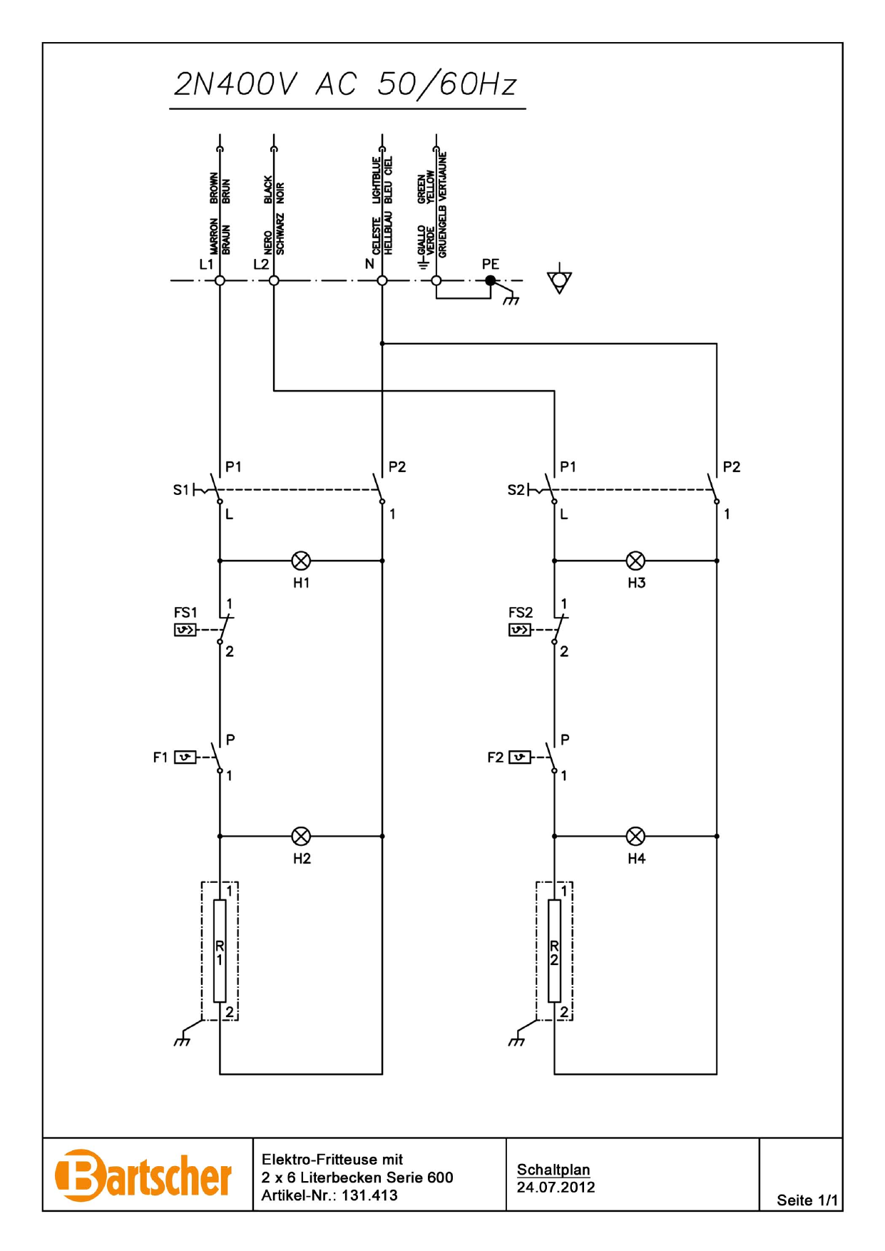 Bartscher 131413 Deep Fat Fryer 600 B600 2x6l Wiring Diagram