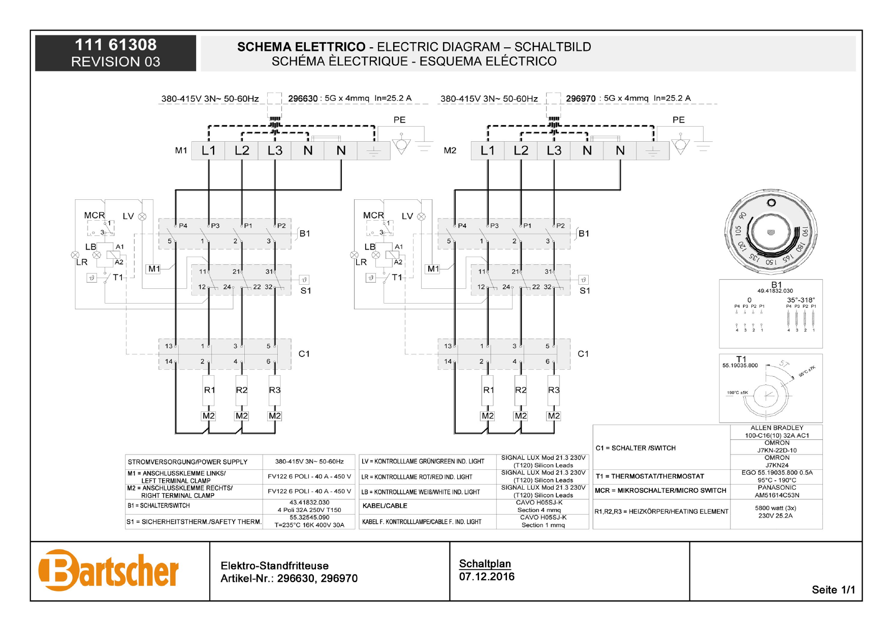 Bartscher 296630 Electric Standing Deep Fat Fryer Wiring Diagram