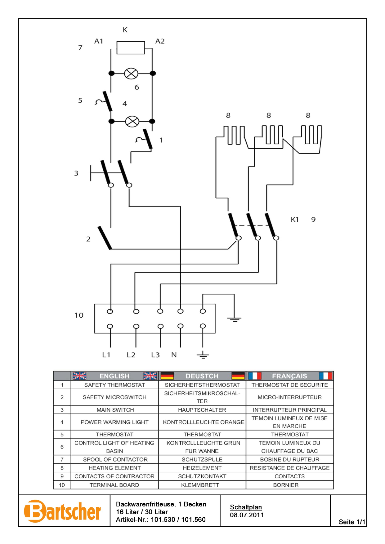 Bartscher 101560 Pastries Deep Fat Fryer Bf 30e Wiring Diagram