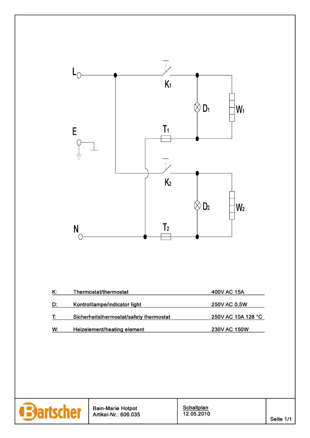 Bartscher 606035 Bain Marie Hotpot, 2x pot, 3,5l Wiring Diagram | Manualzz