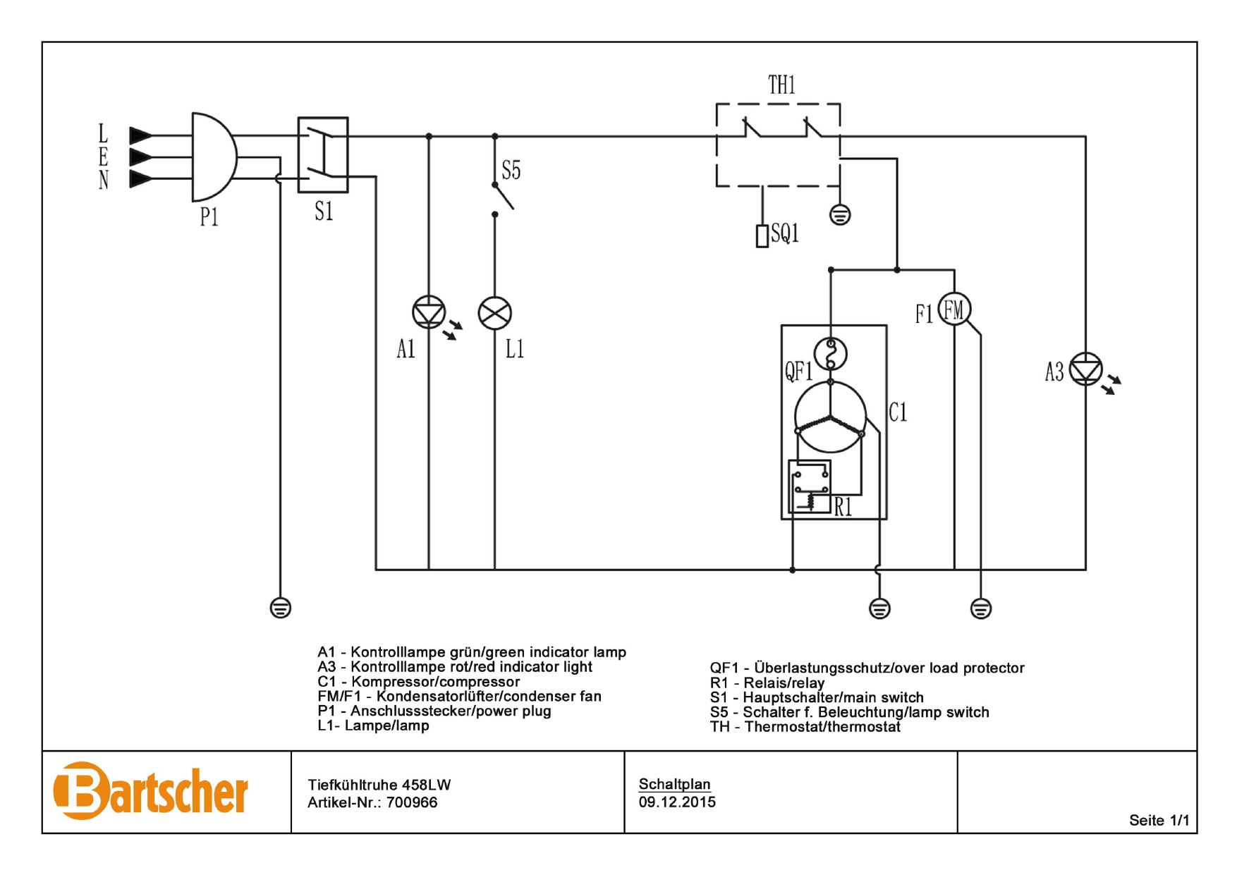 Bartscher 700966 Chest Freezer 458lw Wiring Diagram