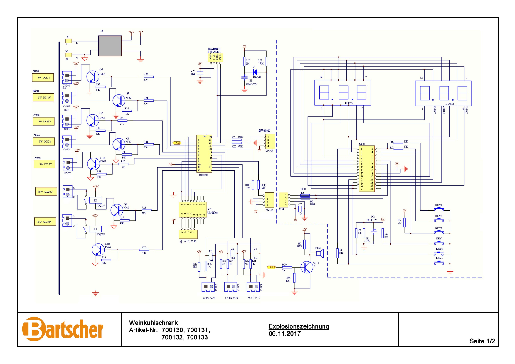 Bartscher 700130 Wine cooler 2Z 38FL Wiring Diagram | Manualzz