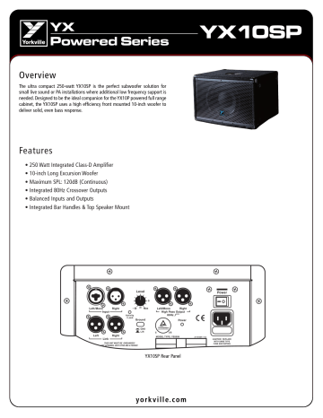 Yorkville YX10SP 10-inch - 250 watts Spec Sheet | Manualzz