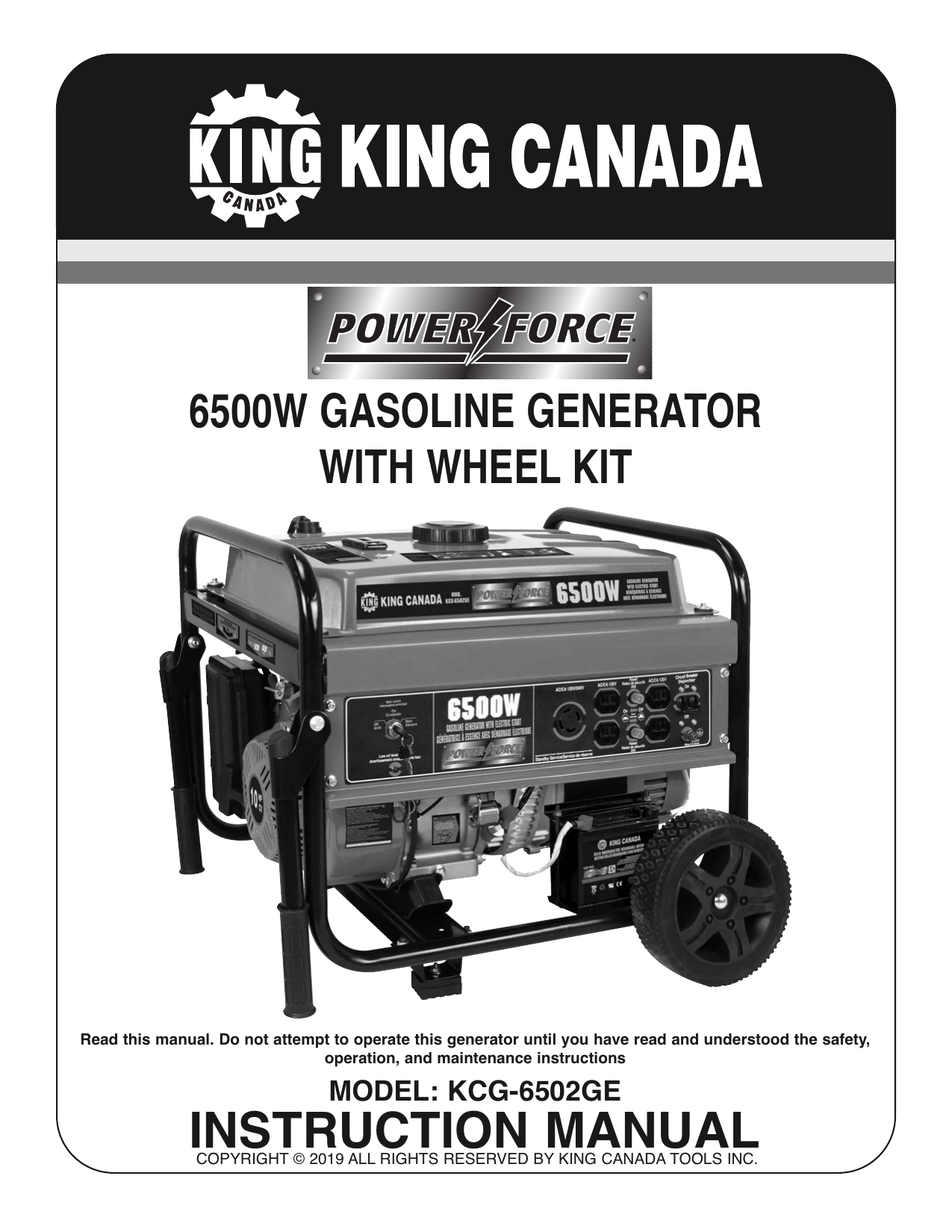 King Canada KCG6502GE 6500W GASOLINE GENERATOR WITH ELECTRIC START