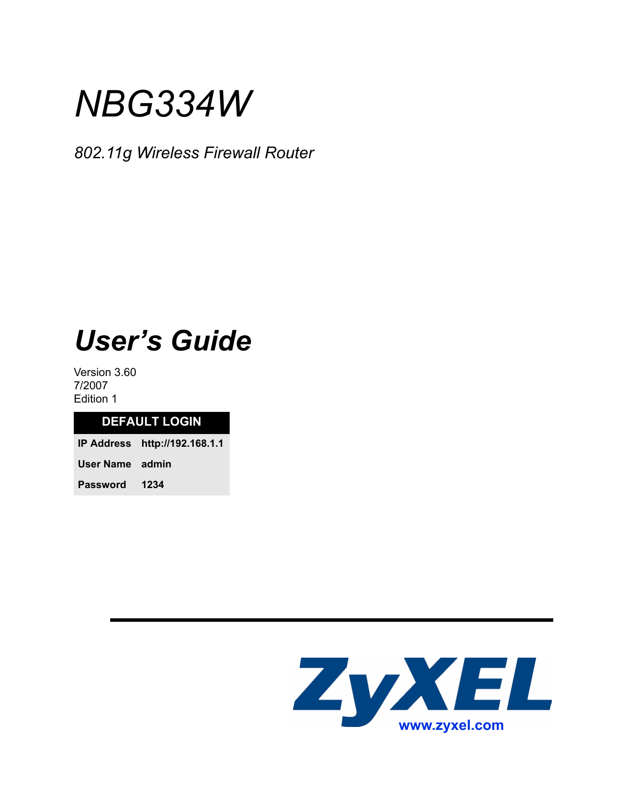 Zyxel NBG334W Wireless G Router with Firewall & Bandwidth Management