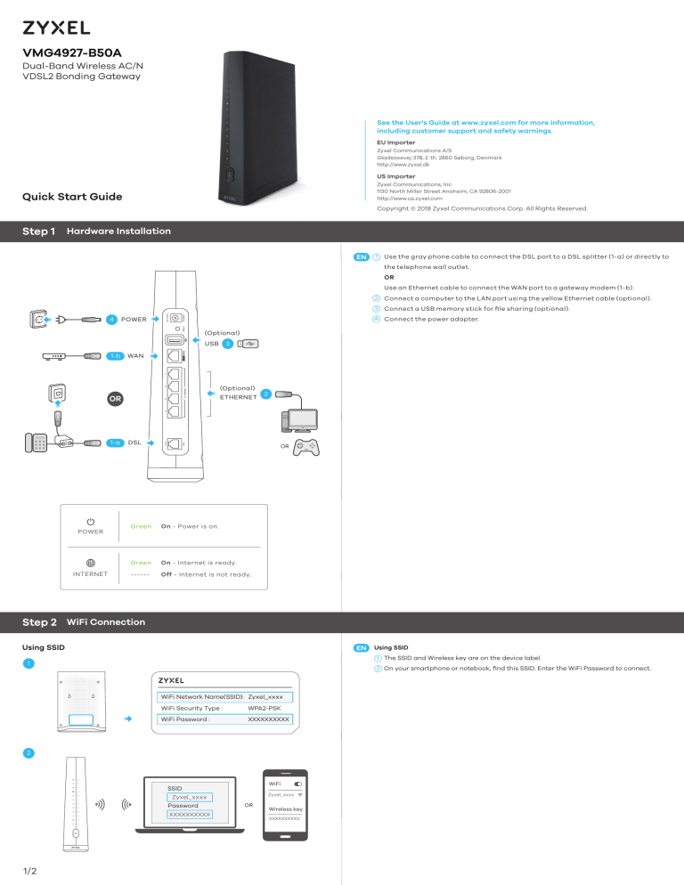 ZyXEL VMG4927-B50A Quick start guide | Manualzz