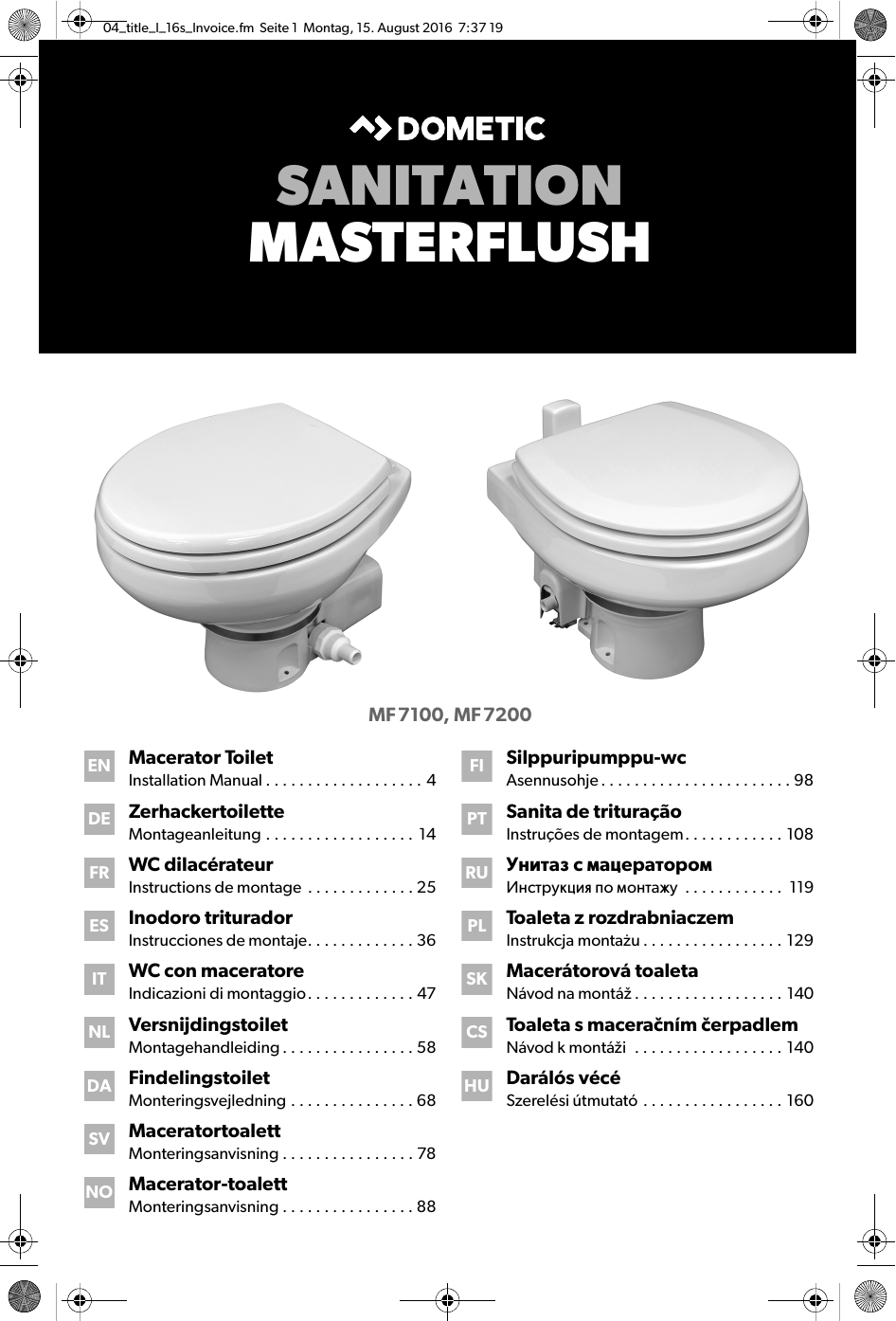Dometic MASTERFLUSH MF7100, MF7200 Macerator Toilet Guide d