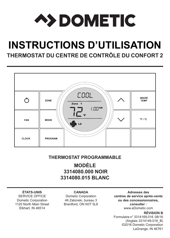 Dometic Comfort Control Center 2 Thermostat 3314080.000 3314080.015