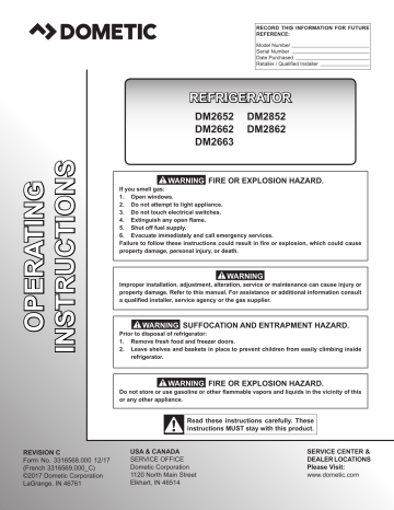 dometic dm2652 parts manual