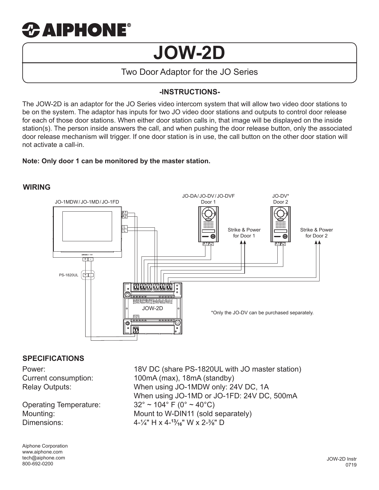 Aiphone Jow 2d User Manual Manualzz