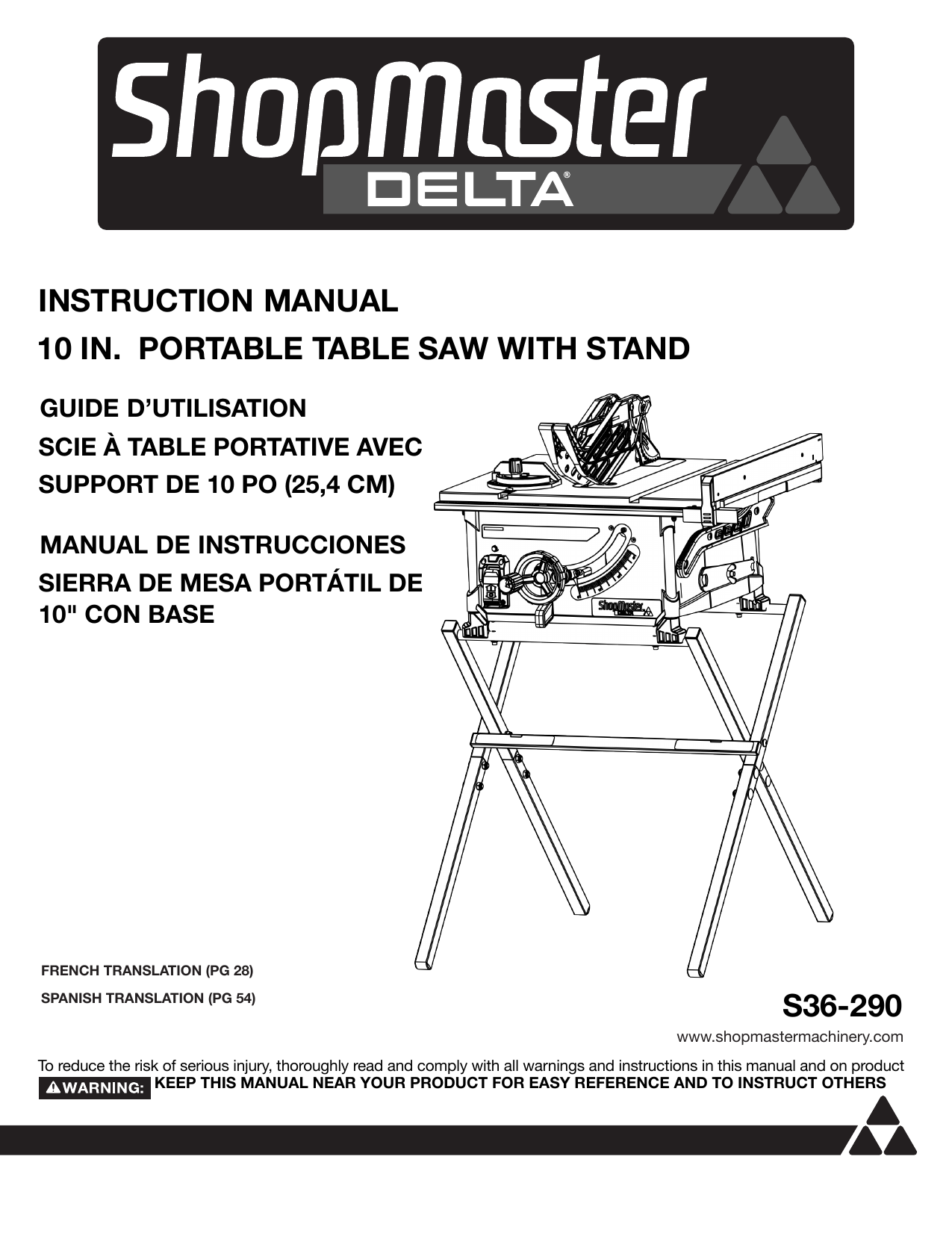 Delta S36290 10" Portable Table Saw Owner's Manual Manualzz
