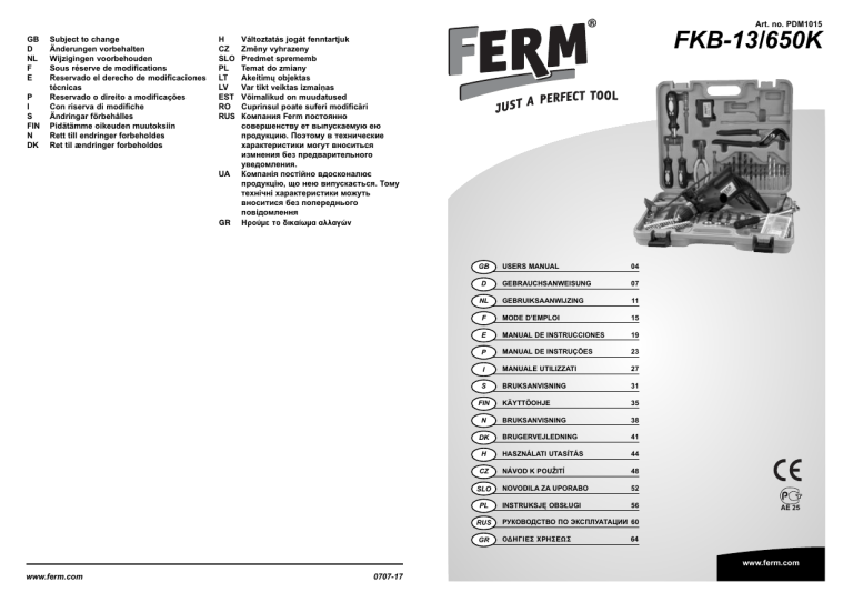 Ferm Pdm1015 Anvandarmanual Manualzz