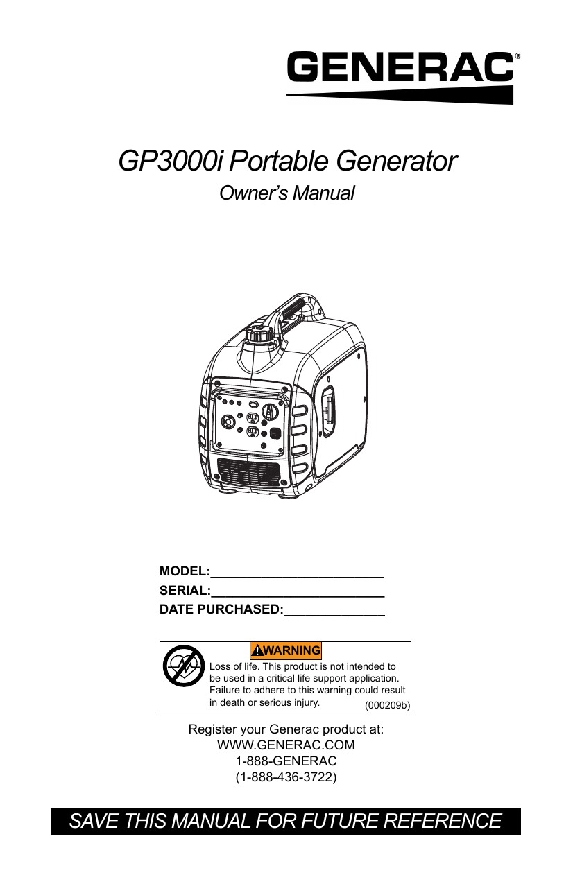 Mi Desbrozadora Prende Pero Se Apaga Generac GP3000i G0071290 Manual de usuario | Manualzz