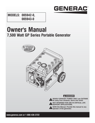 generac gp7500e owners manual