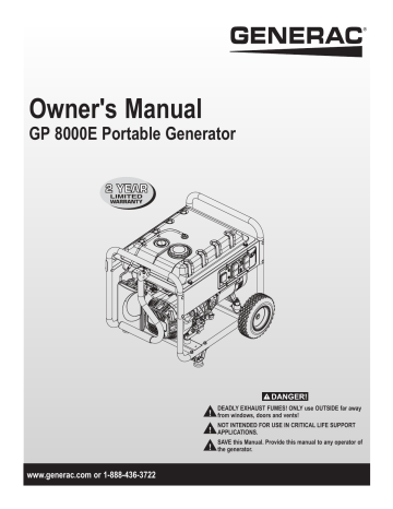 Generac GP8000E 006514R1 Portable Generator Manual | Manualzz