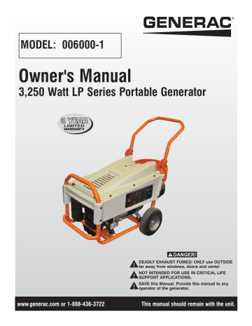 Generac LP3250 G0060001 Portable Generator Manual | Manualzz