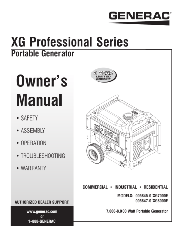 Generac XG7000E 0058450 Portable Generator Manual | Manualzz