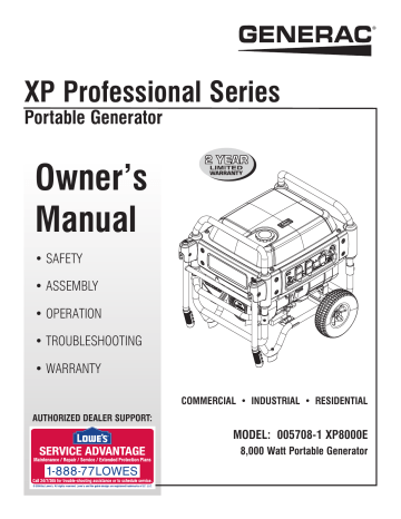 Generac XP8000E 0057081 Portable Generator Manual | Manualzz