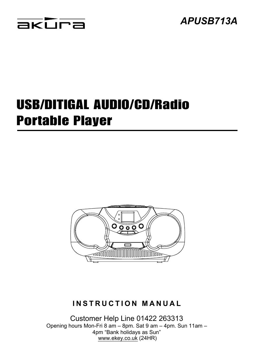 Akura Apusb713a Usb Digital Audio Cd Radio Portable Player Instruction Manual Manualzz