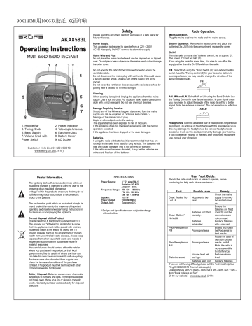 Akura AKA8583L Multi Band Radio Instruction Manual | Manualzz