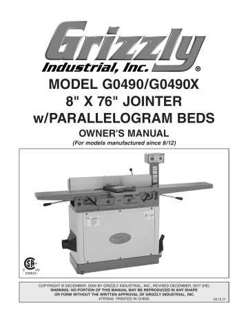 Safety Instructions for Machinery. Grizzly G0490X, G0490 | Manualzz