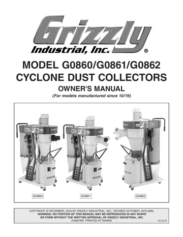 Grizzly G0860 1-1/2 HP Portable Cyclone Dust Collector 